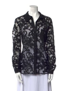 Diane von Furstenberg Black Lace Button-Front Blouse